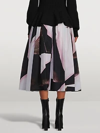 Gathered Midi Skirt Brushstroke Print