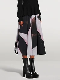 Gathered Midi Skirt Brushstroke Print