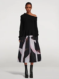 Gathered Midi Skirt Brushstroke Print