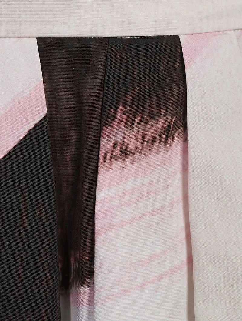 Gathered Midi Skirt Brushstroke Print