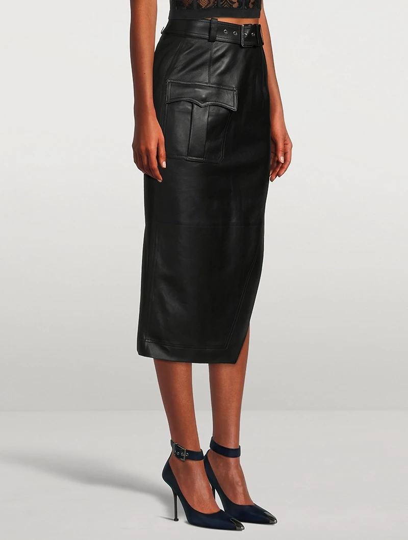 Asymmetric Leather Pencil Skirt