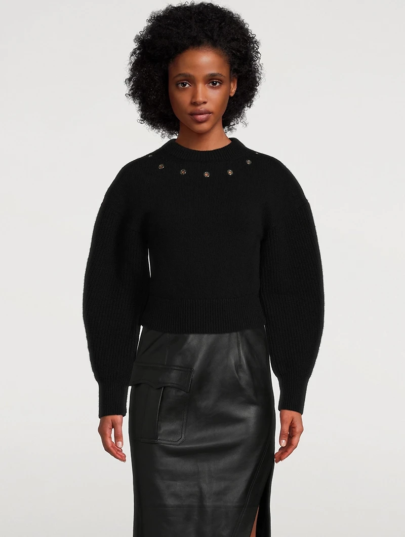 Eyelet Cocoon-Sleeve Wool Sweater
