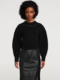Eyelet Cocoon-Sleeve Wool Sweater