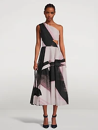 Asymmetric Midi Dress Brushstroke Print