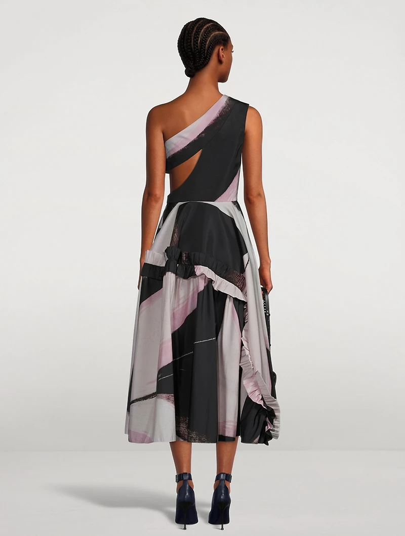 Asymmetric Midi Dress Brushstroke Print