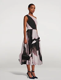 Asymmetric Midi Dress Brushstroke Print