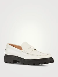 Lug-Sole Leather Penny Loafers