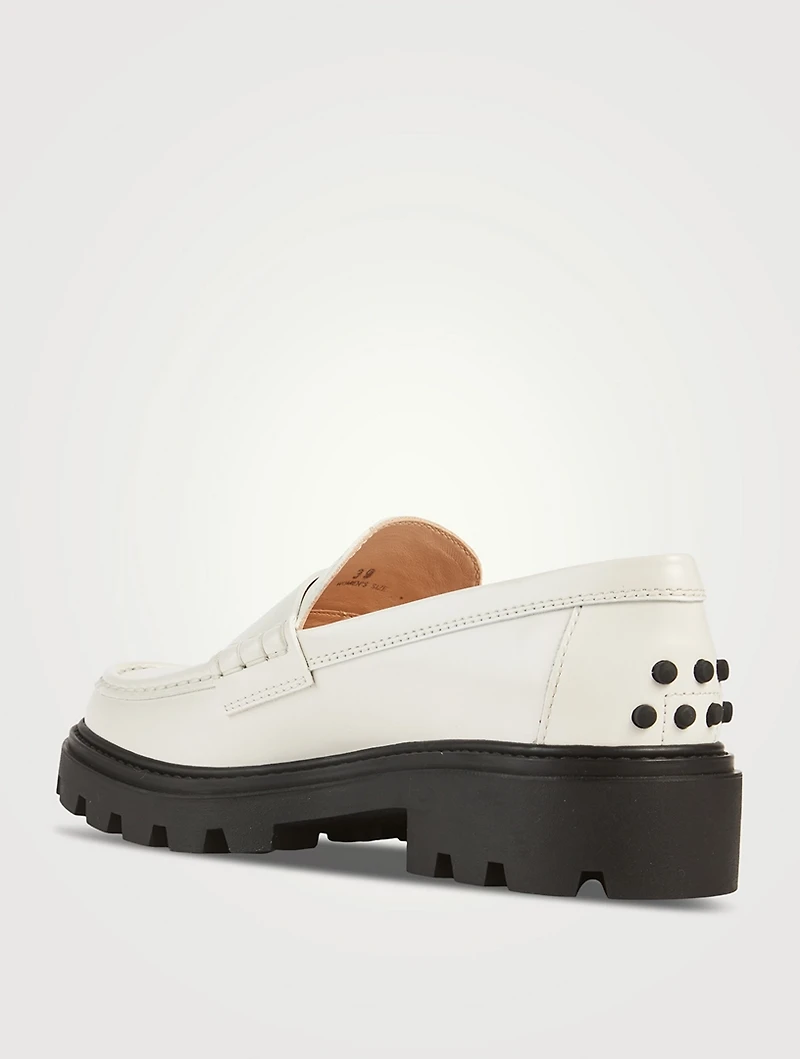 Lug-Sole Leather Penny Loafers