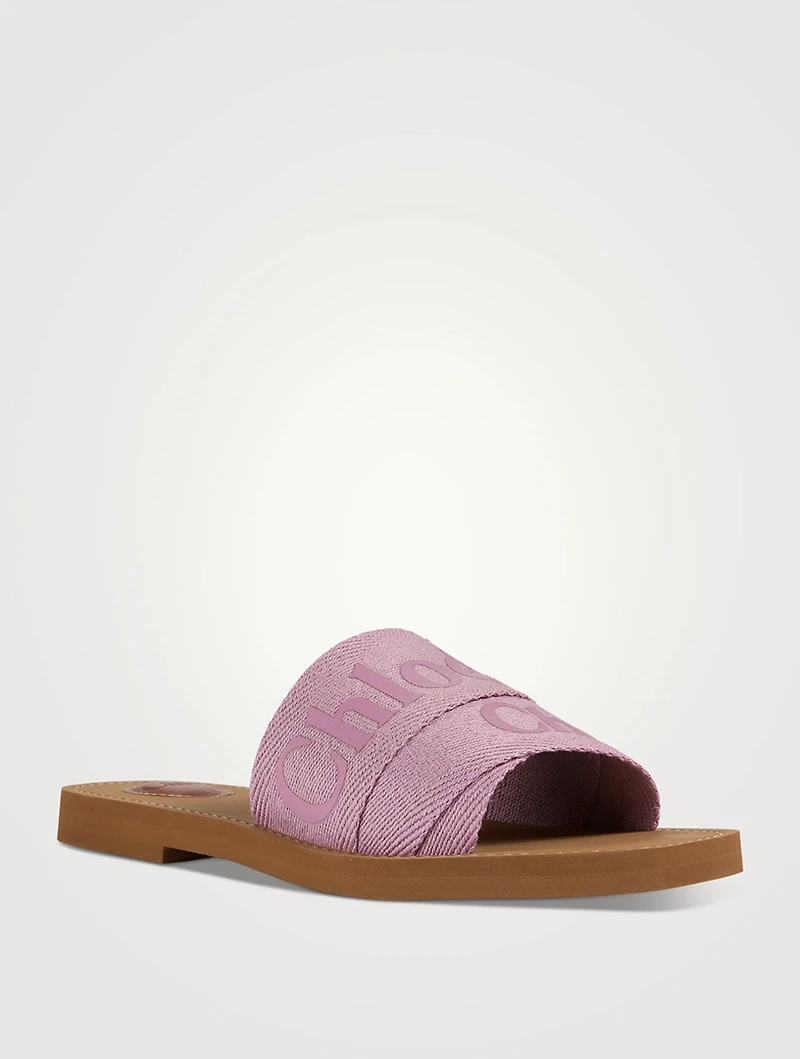 Woody Linen Logo Slide Sandals