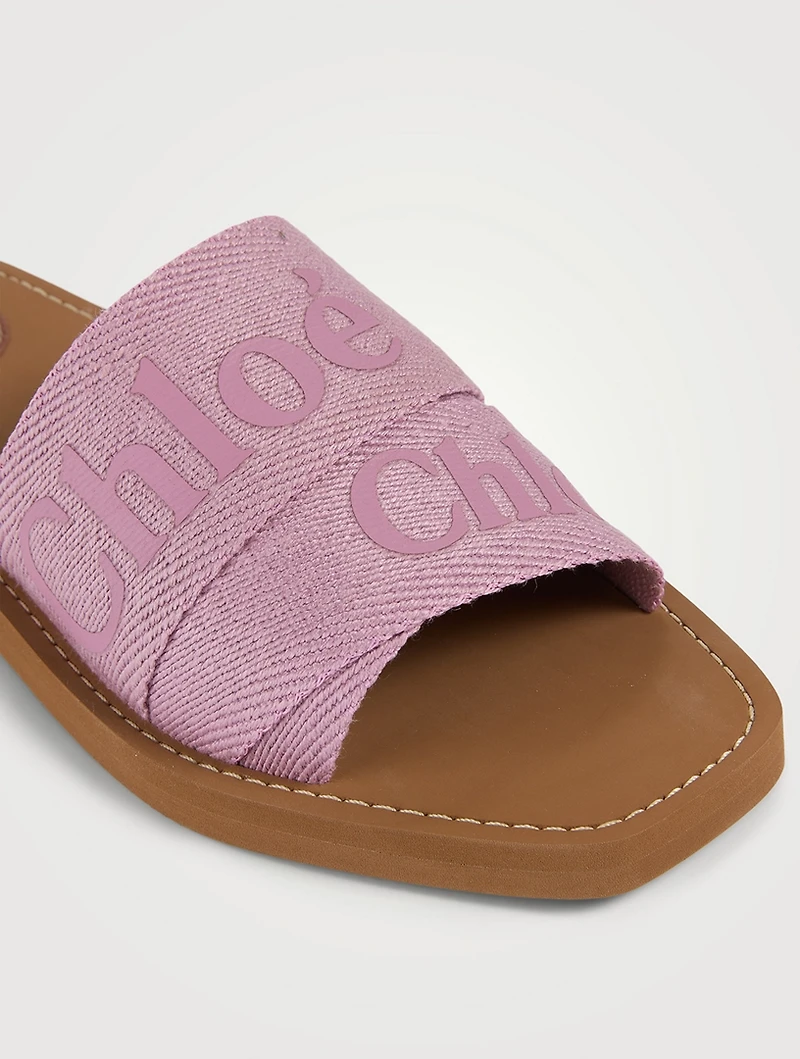 Woody Linen Logo Slide Sandals