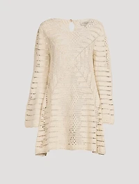 Nico Cotton Crochet Long-Sleeve Mini Dress