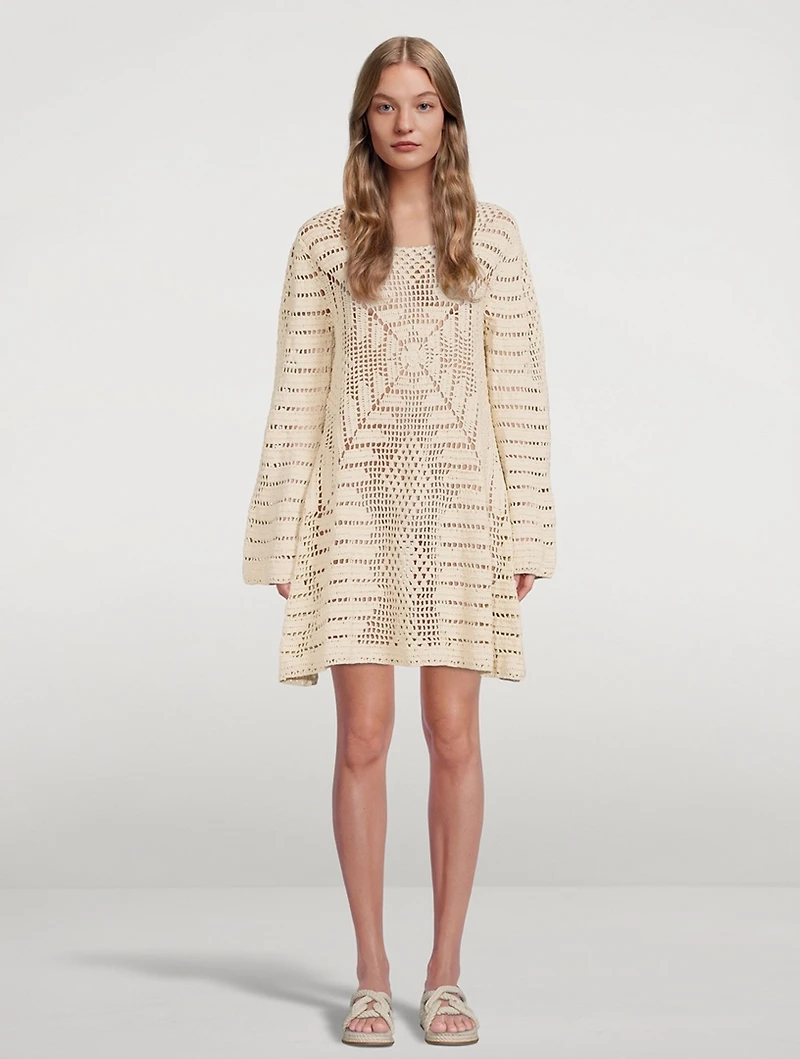 Nico Cotton Crochet Long-Sleeve Mini Dress