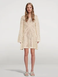 Nico Cotton Crochet Long-Sleeve Mini Dress