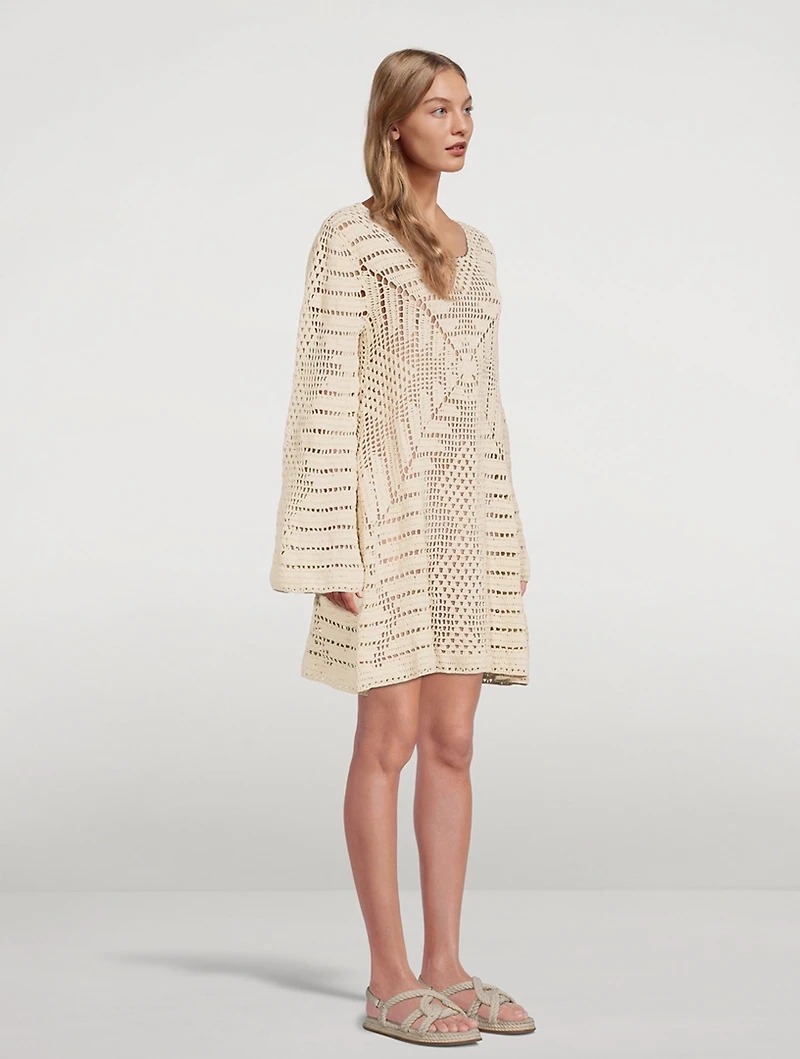 Nico Cotton Crochet Long-Sleeve Mini Dress