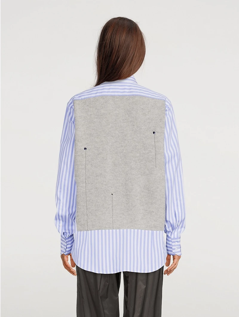 Spliced Cotton Shirt Stripe Print