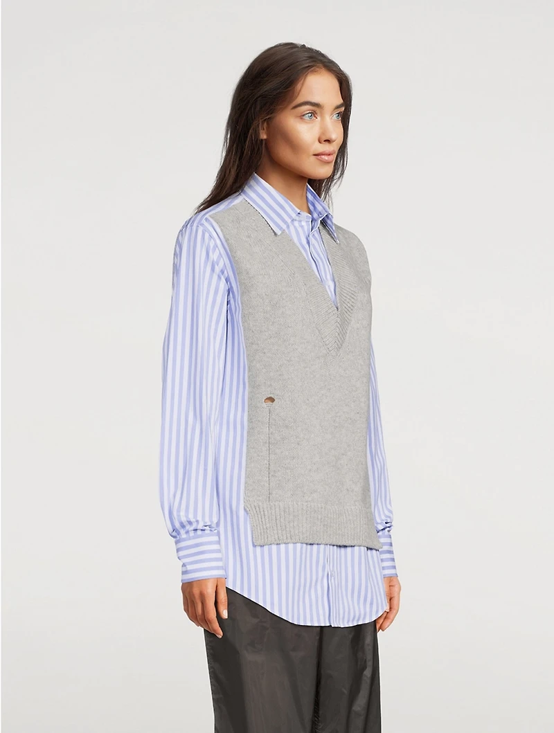 Spliced Cotton Shirt Stripe Print