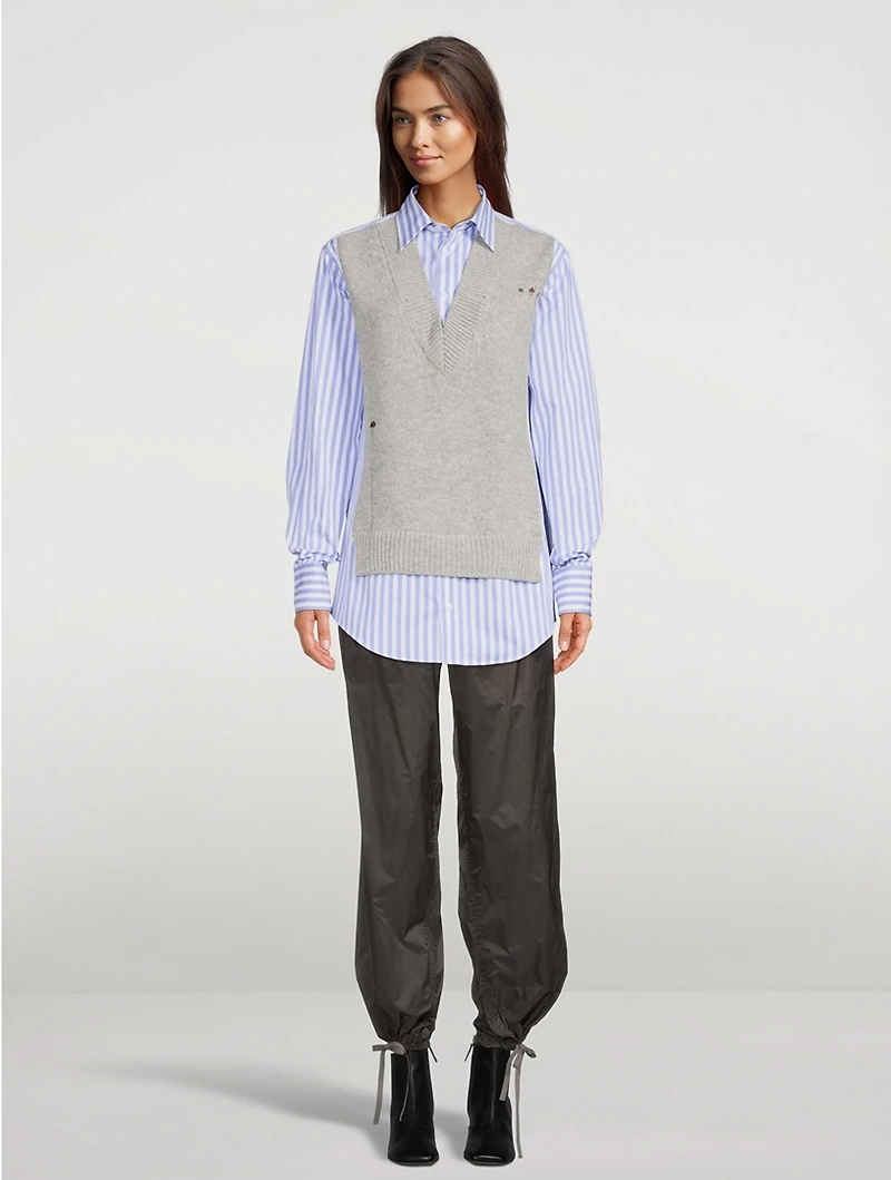 Spliced Cotton Shirt Stripe Print