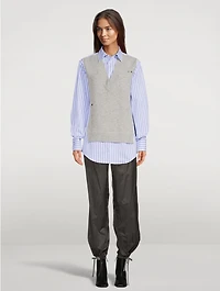 Spliced Cotton Shirt Stripe Print