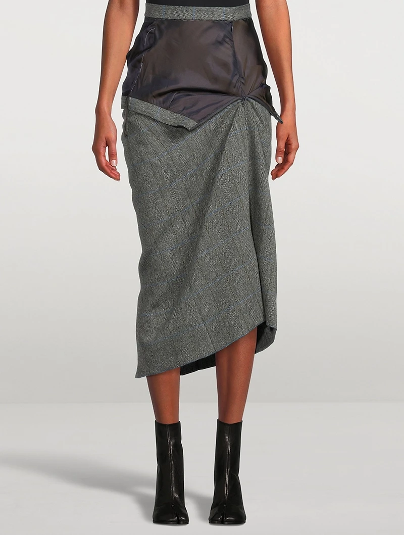 Herringbone Wool Midi Skirt