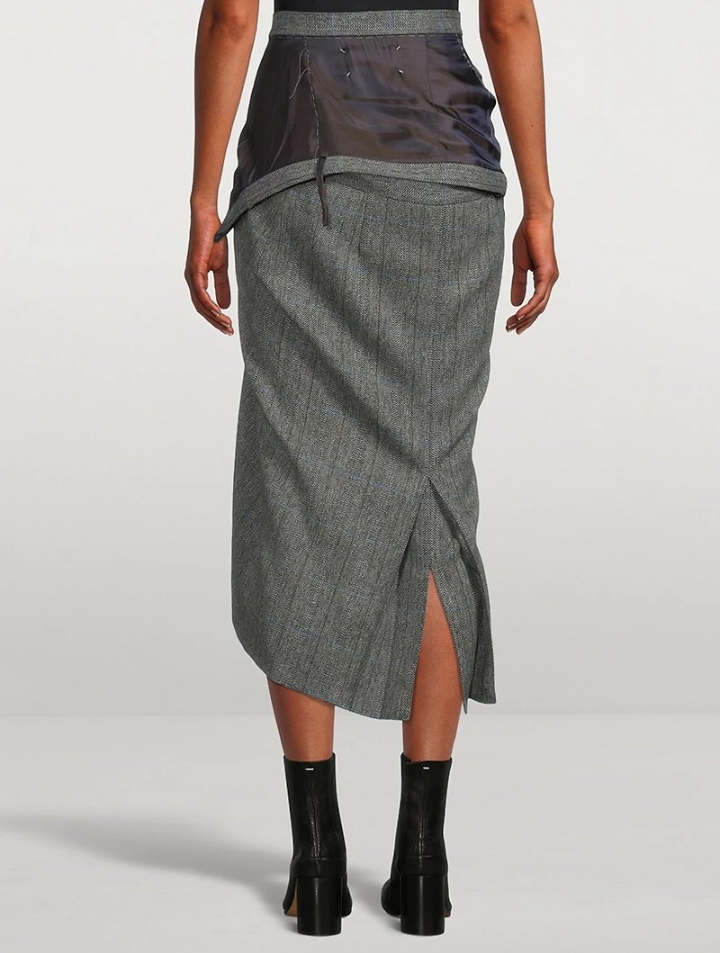 Herringbone Wool Midi Skirt