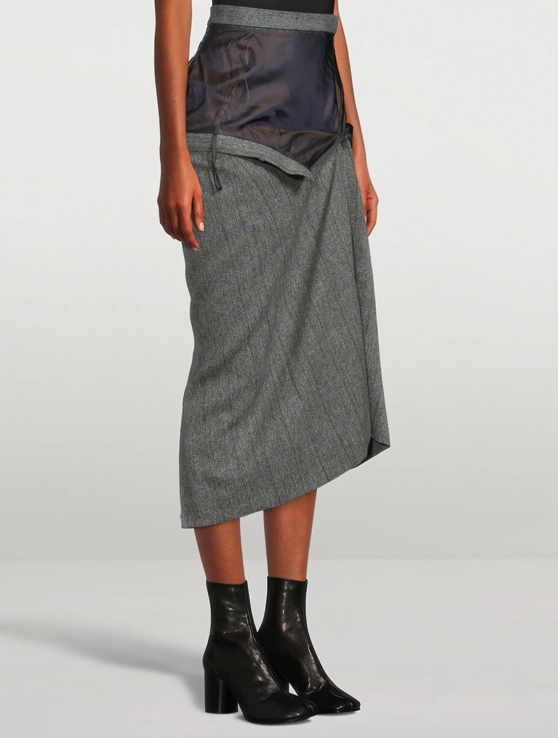 Herringbone Wool Midi Skirt
