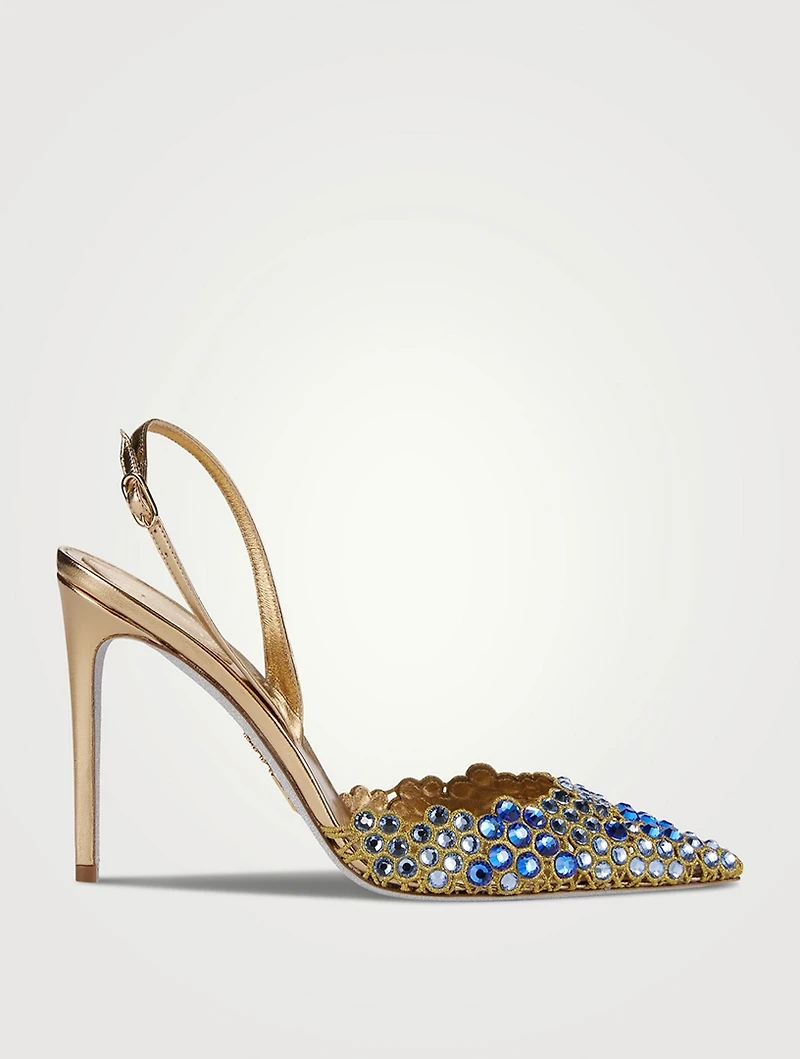 Crystal Metallic Leather Slingback Pumps