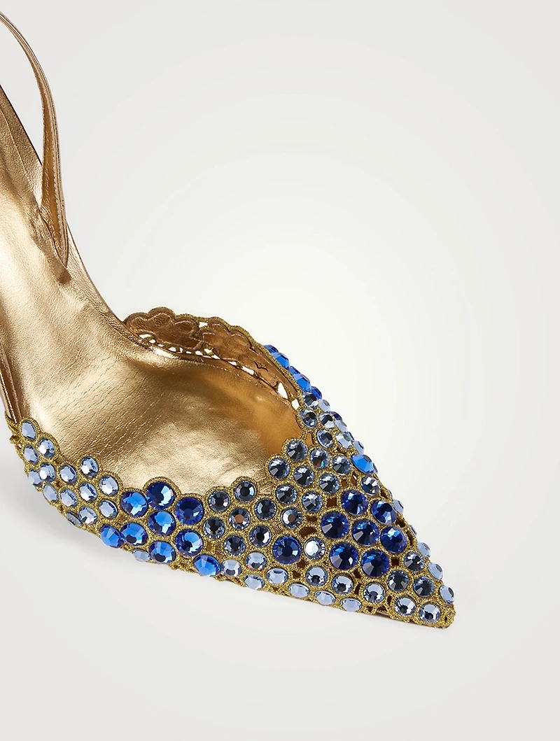 Crystal Metallic Leather Slingback Pumps