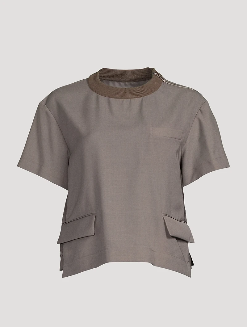 Wool-Blend Flap Pocket T-Shirt