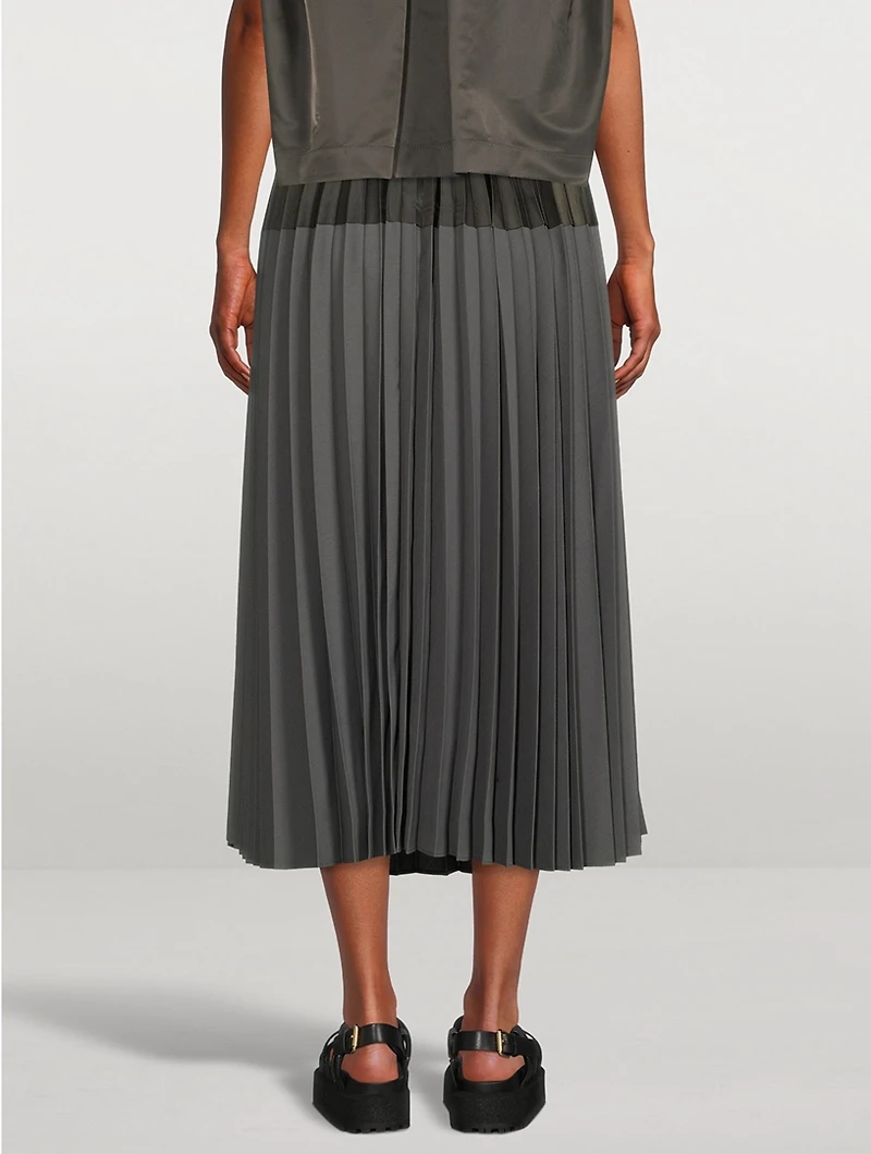 Mixed-Media Pleated Midi Skirt