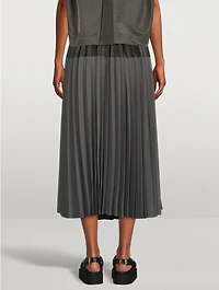 Mixed-Media Pleated Midi Skirt