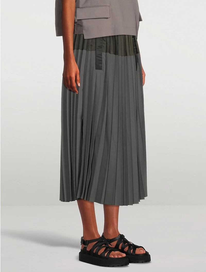 Mixed-Media Pleated Midi Skirt