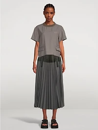 Mixed-Media Pleated Midi Skirt