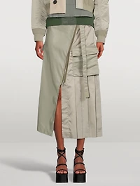 Nylon Twill Pleated Midi Skirt