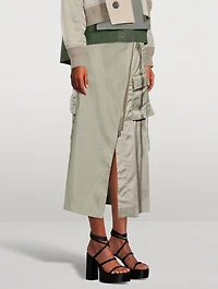 Nylon Twill Pleated Midi Skirt