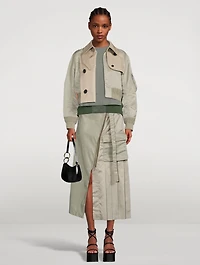 Nylon Twill Pleated Midi Skirt