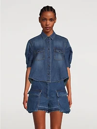 Puff-Sleeve Denim Shirt