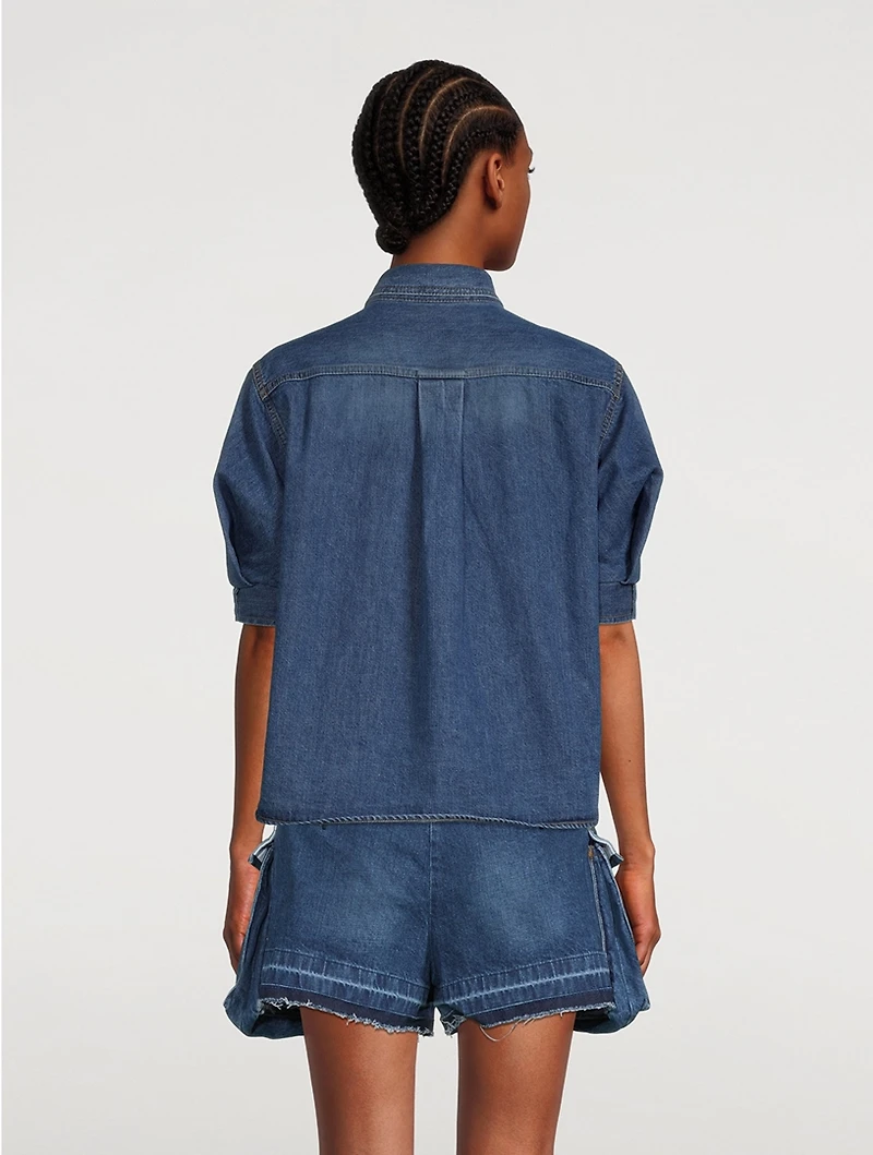 Puff-Sleeve Denim Shirt