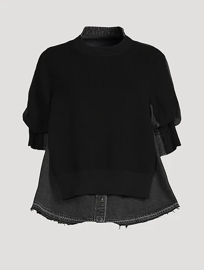 Knit And Denim Pullover