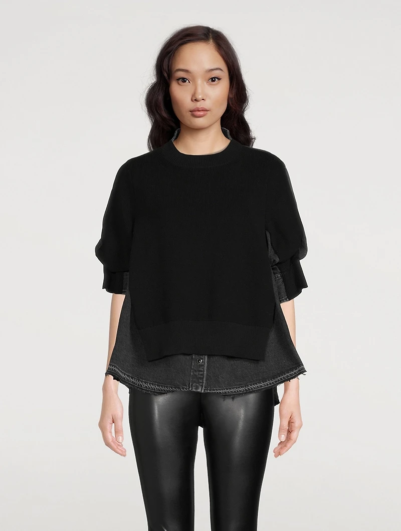 Knit And Denim Pullover