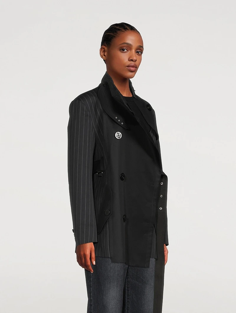 Belted Blazer Chalk Stripe Print