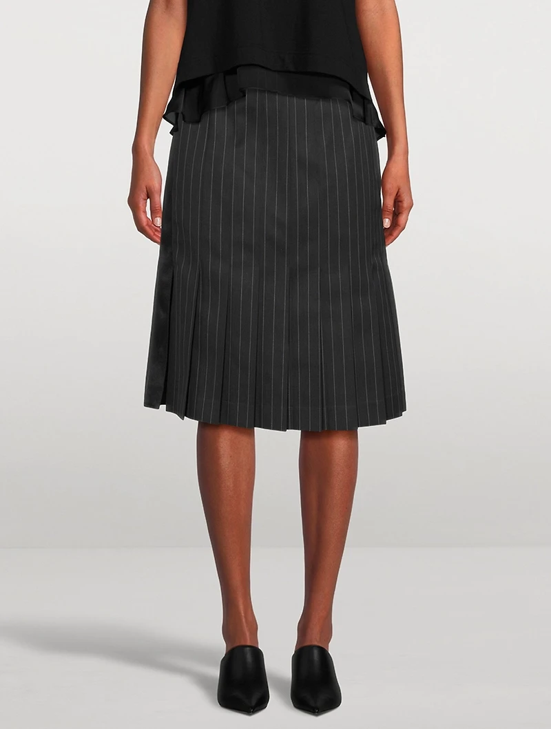 Pleated Midi Skirt Chalk Stripe Print
