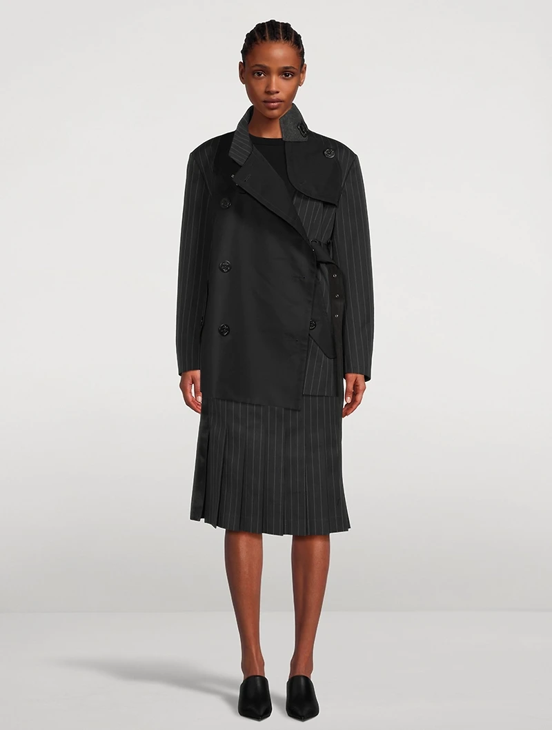 Pleated Midi Skirt Chalk Stripe Print