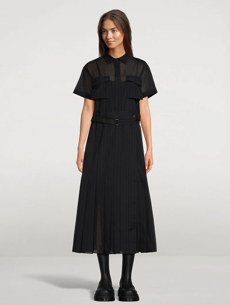 Belted Midi Dress Chalk Stripe Print