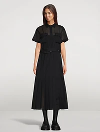Belted Midi Dress Chalk Stripe Print