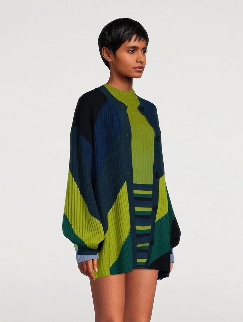Wool Cashmere Striped Cardigan