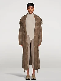 Wool Jacquard Fringed Coat Plaid