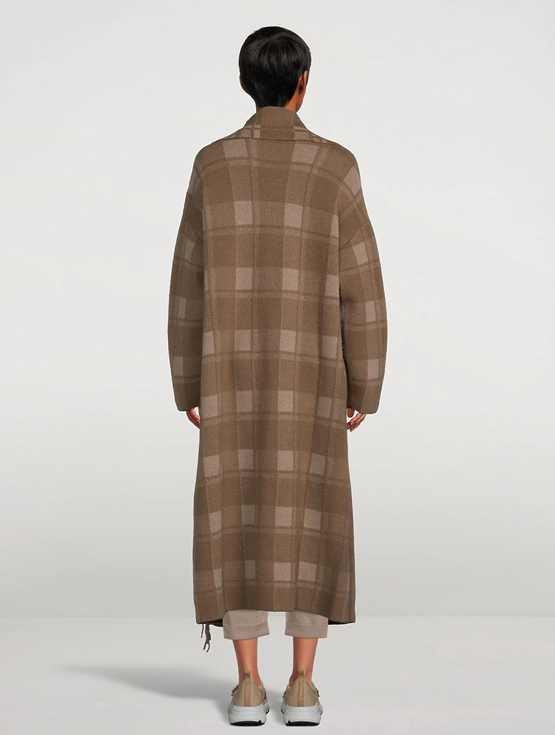 Wool Jacquard Fringed Coat Plaid