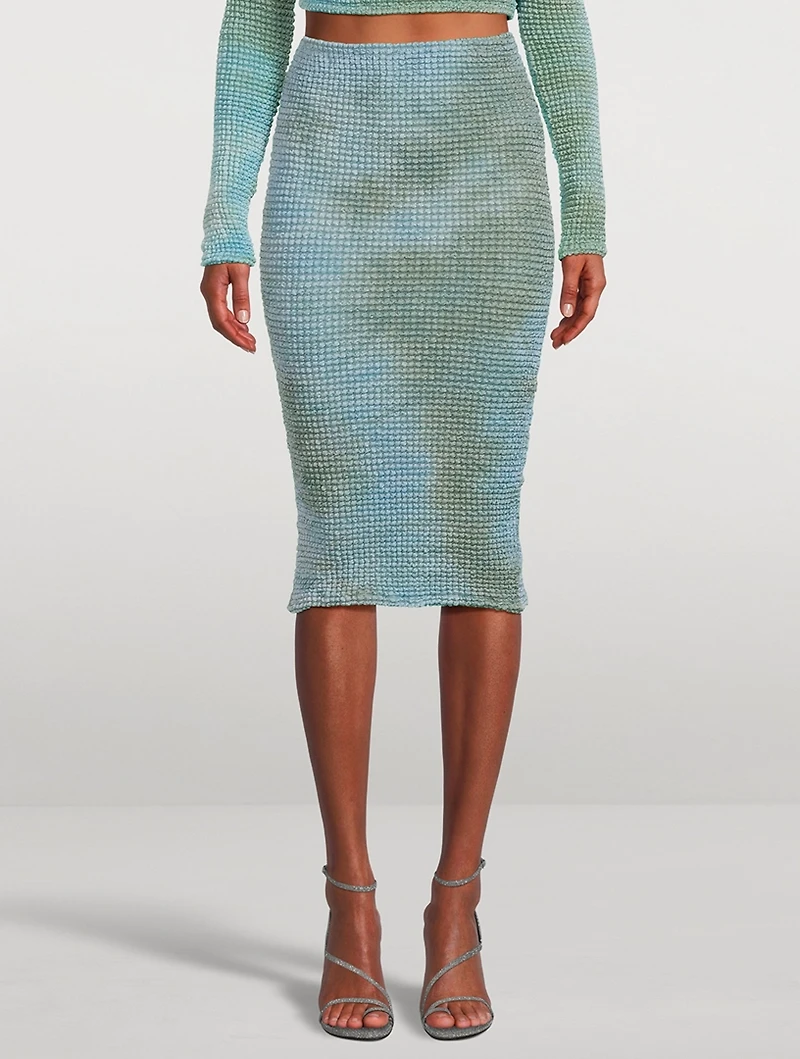 Smocked Tie-Dye Pencil Skirt