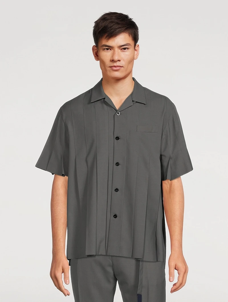 Pleated Short-Sleeve Suiting Shirt