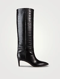 Croc-Embossed Leather Knee-High Boots